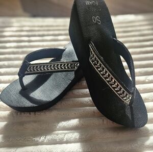 Platform Black Beaded Women's Sandals